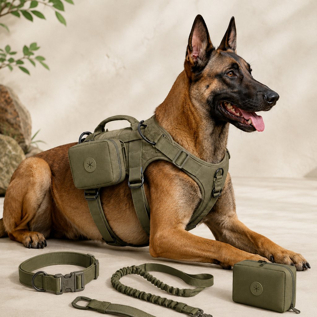Army Green 5-piece tactical dog harness set size L