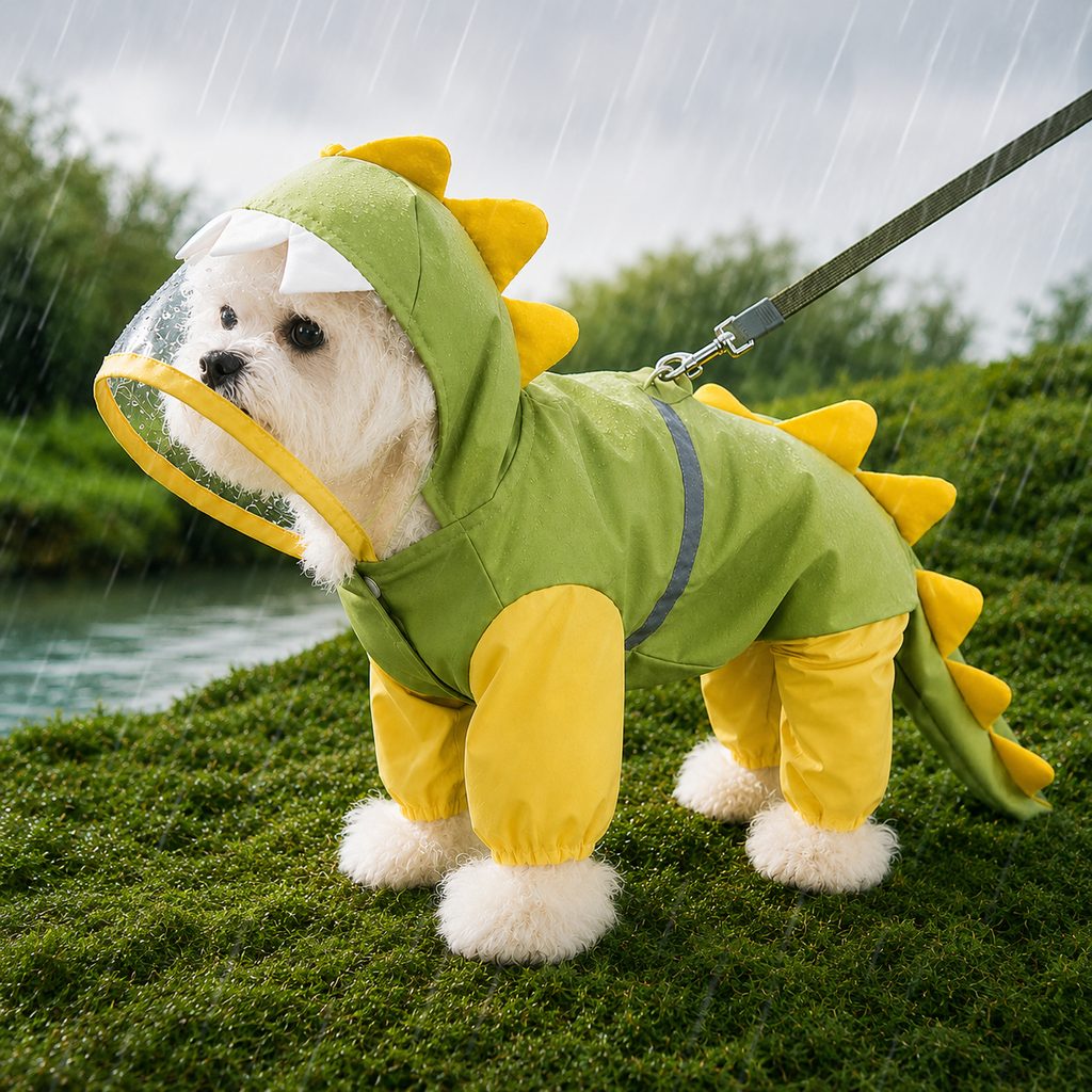 Paws in Awe Dinosaur Dog Raincoat with Clear Visor Hood – Full-Body Waterproof Pet Suit for Rain, Mud & Outdoor Walks image 13