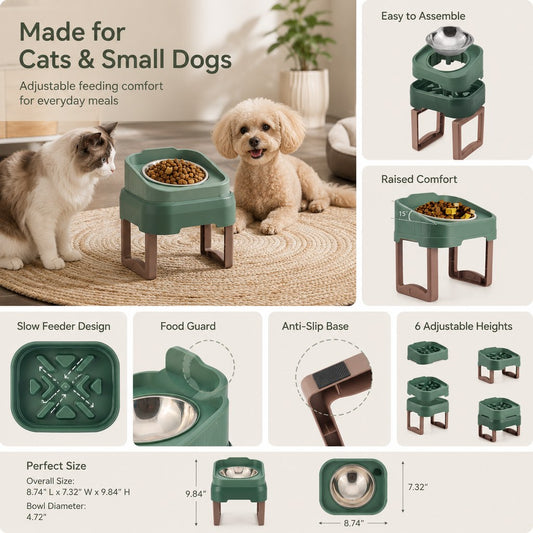 Paws in Awe Adjustable Elevated Slow Feeder Pet Bowl for Cats & Small Dogs - Less Mess, Slower Meals & Easy Cleaning image 2