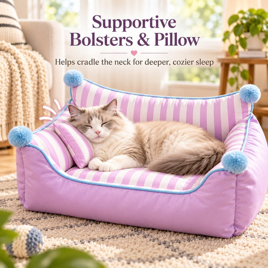 Paws in Awe All-Season Pet Sofa Bed with Supportive Bolsters & Pillow for Cats and Small Dogs image 2