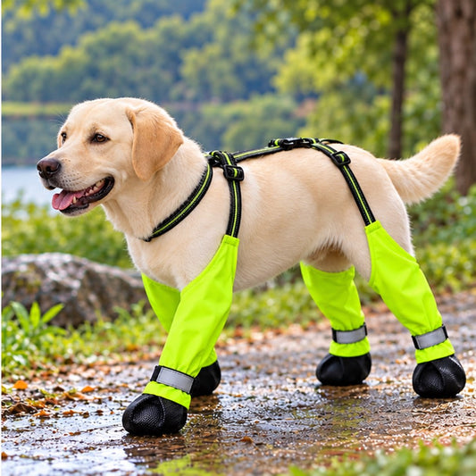 Paws in Awe Stay-On Outdoor Dog Boots with Leg Covers - Anti-Slip Reflective Paw Protection for Muddy Walks