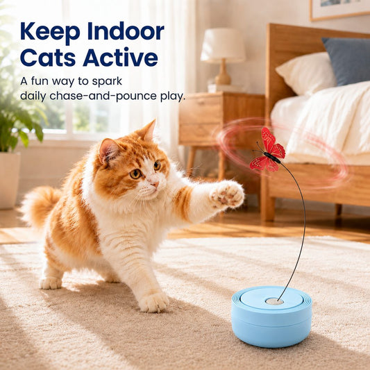 Automatic butterfly cat toy keeps indoor cats active