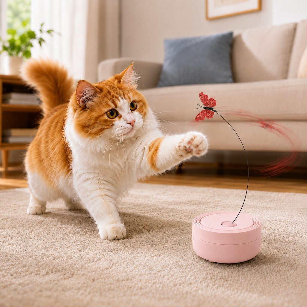 Blush pink automatic butterfly cat toy