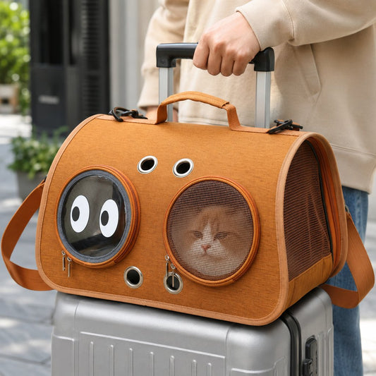 Paws in Awe Breathable Cat Travel Carrier for Road Trips & Vet Visits - Structured Foldable Soft-Sided Pet Bag image 1