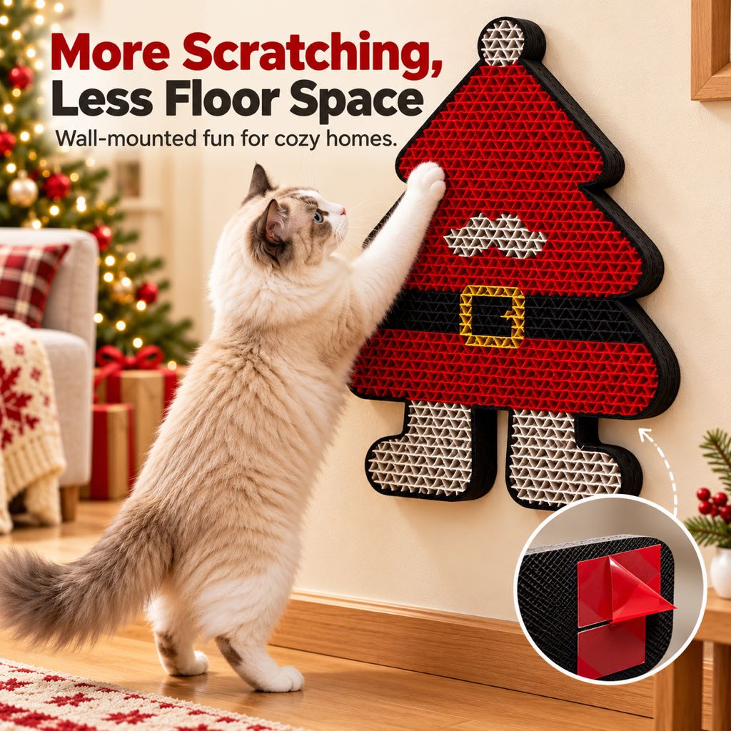 Wall-mounted Christmas cat scratcher for indoor cats