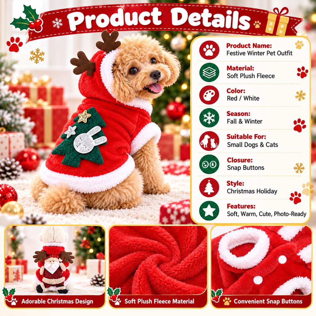 Christmas dog hoodie feature and material collage