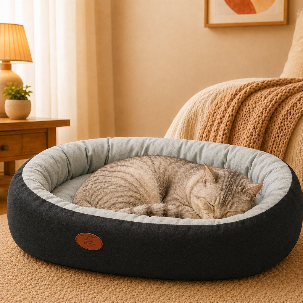 Paws in Awe Cozy Oval Bolster Pet Bed for Cats & Dogs, Fleece or All-Season Indoor Bed for Cold Floors image 16