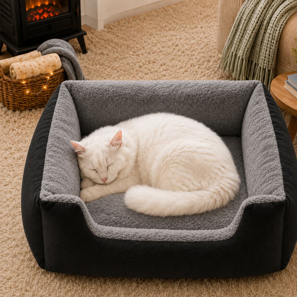 Paws in Awe Cozy Plush Bolster Pet Bed for Cats & Dogs - Warm Raised-Side Bed with Easy Step-In Entry image 14