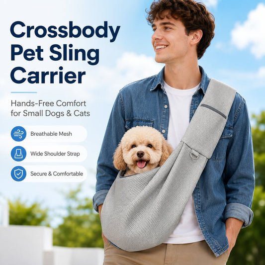 Paws in Awe Crossbody Pet Sling Carrier for Small Dogs & Cats - Breathable Hands-Free Travel Bag for Walks, Errands & Vet Visits image 2