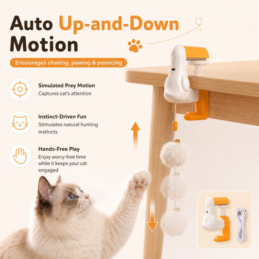 Automatic up and down motion desk clamp cat toy for indoor play
