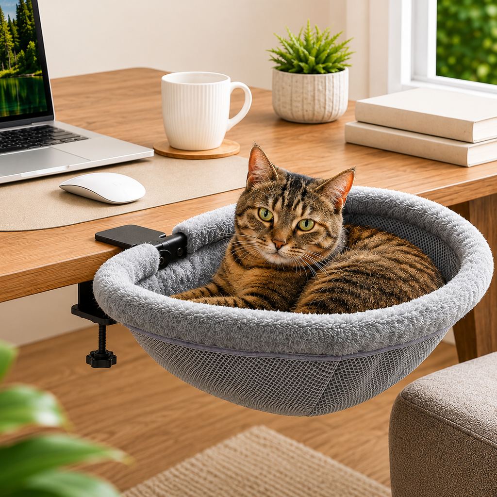 Paws in Awe Desk-Mounted Cat Bed for Home Offices - Space-Saving Clamp-On Cat Hammock image 10