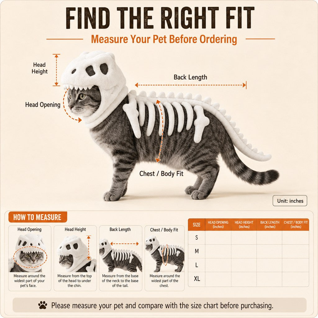 Paws in Awe Plush Dinosaur Skeleton Pet Costume for Cats & Dogs - Face-Open Halloween Outfit for Parties & Photos image 10