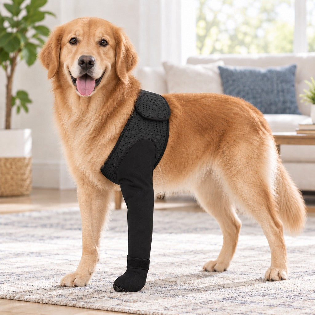 Black dog front leg support brace for the right front leg