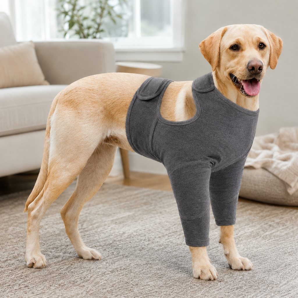 Charcoal gray dog front leg recovery suit SKU image