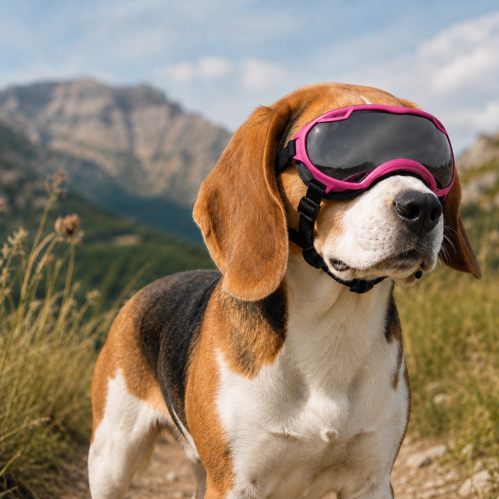 Pink outdoor dog goggles lifestyle image