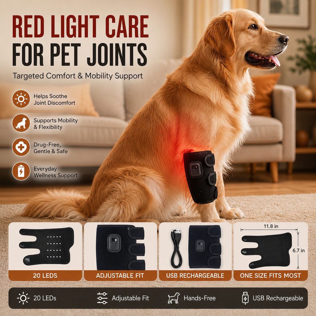 Paws in Awe Dog Red Light Joint Wrap for Senior Dogs & Post-Walk Comfort - 20-LED Adjustable Mobility Support image 7