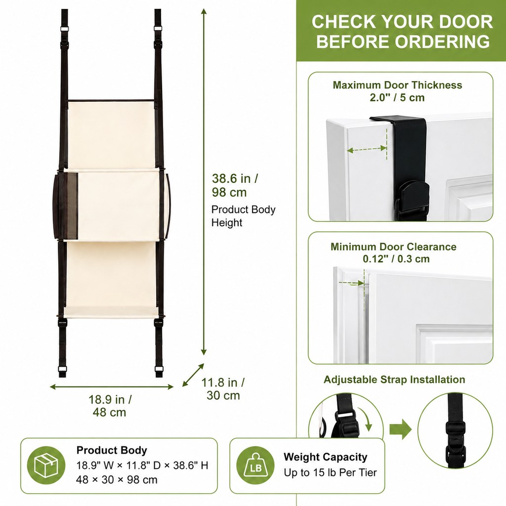 Door-mounted cat tree door thickness clearance and product size guide