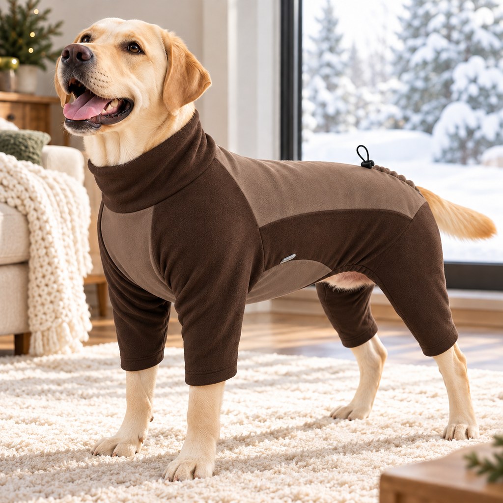 coffee brown high-neck four-leg thermal dog pajamas