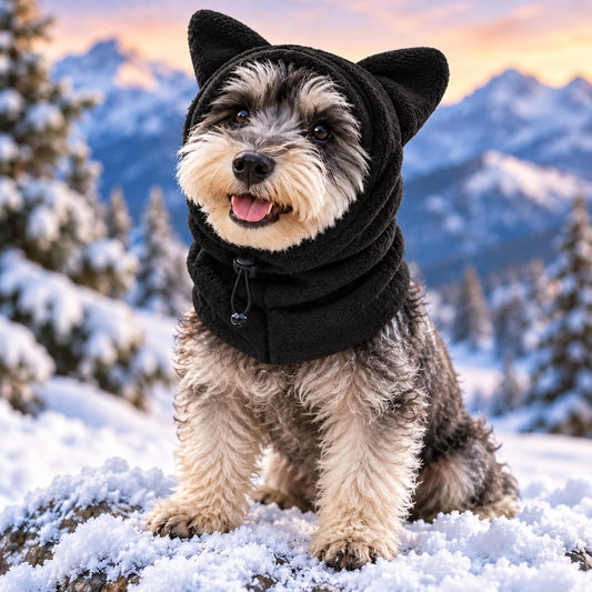 Black fleece winter hood for dogs and cats
