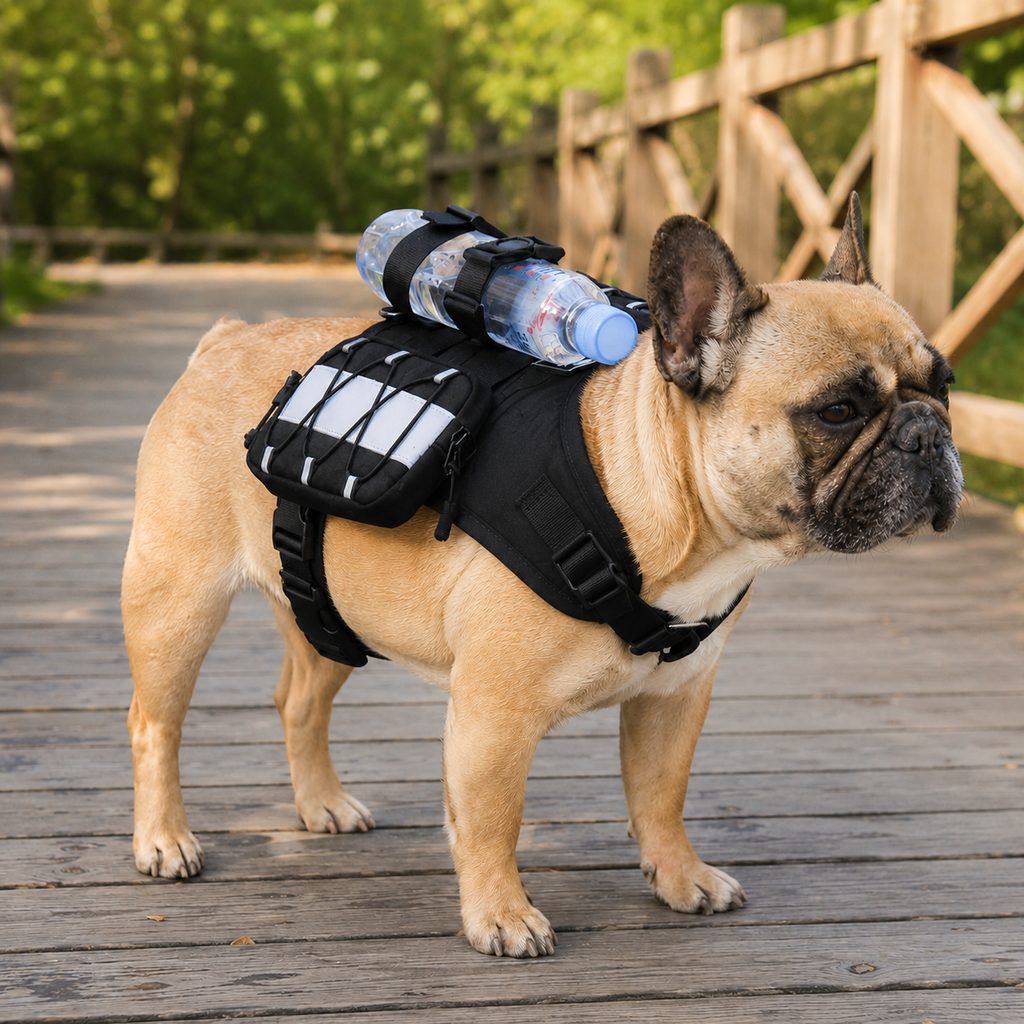 Paws in Awe Frenchie Tactical Dog Vest Backpack for Daily Walks - Reflective Small Dog Harness with Water Bottle Holder & Side Pockets image 11
