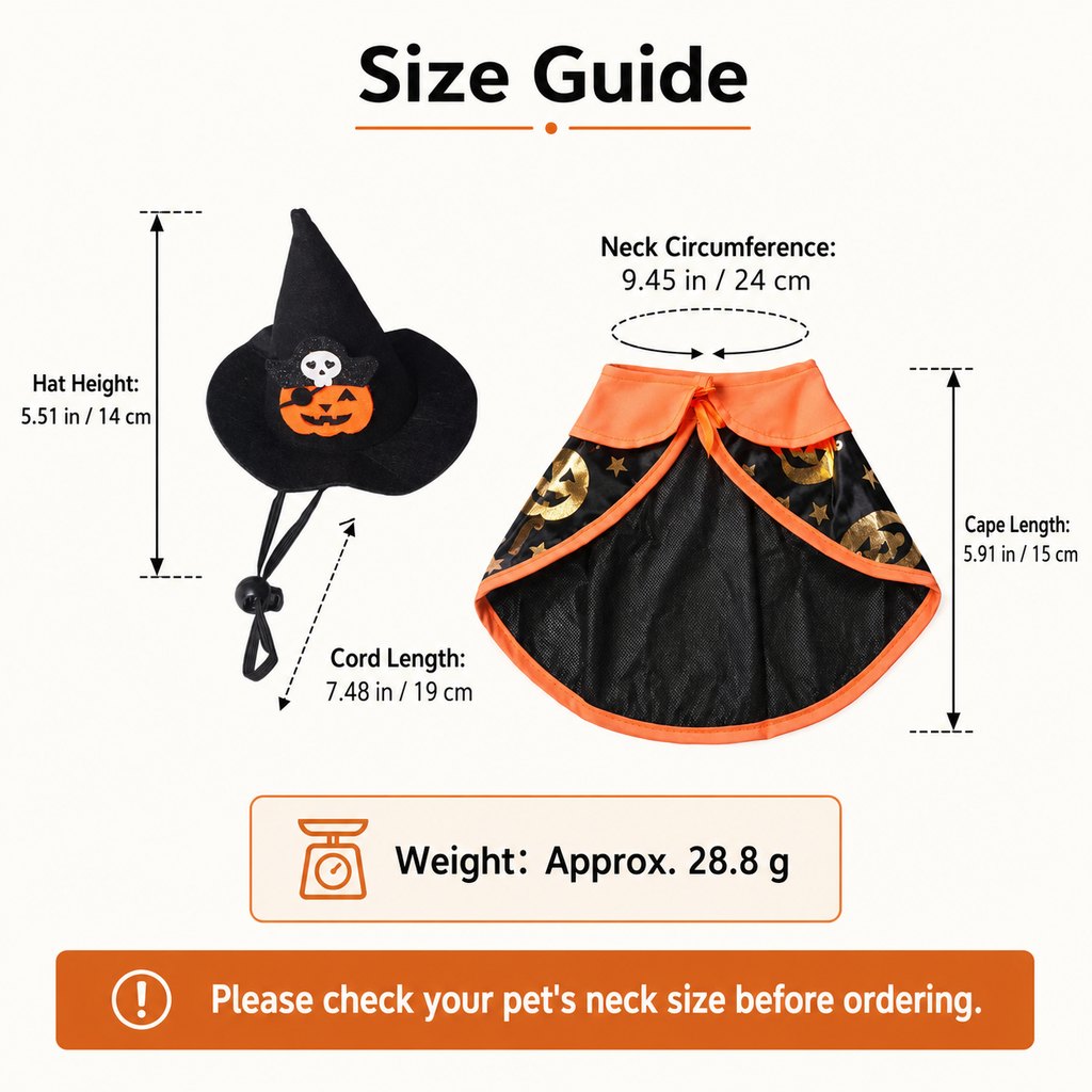 Halloween cat witch hat and cape costume set