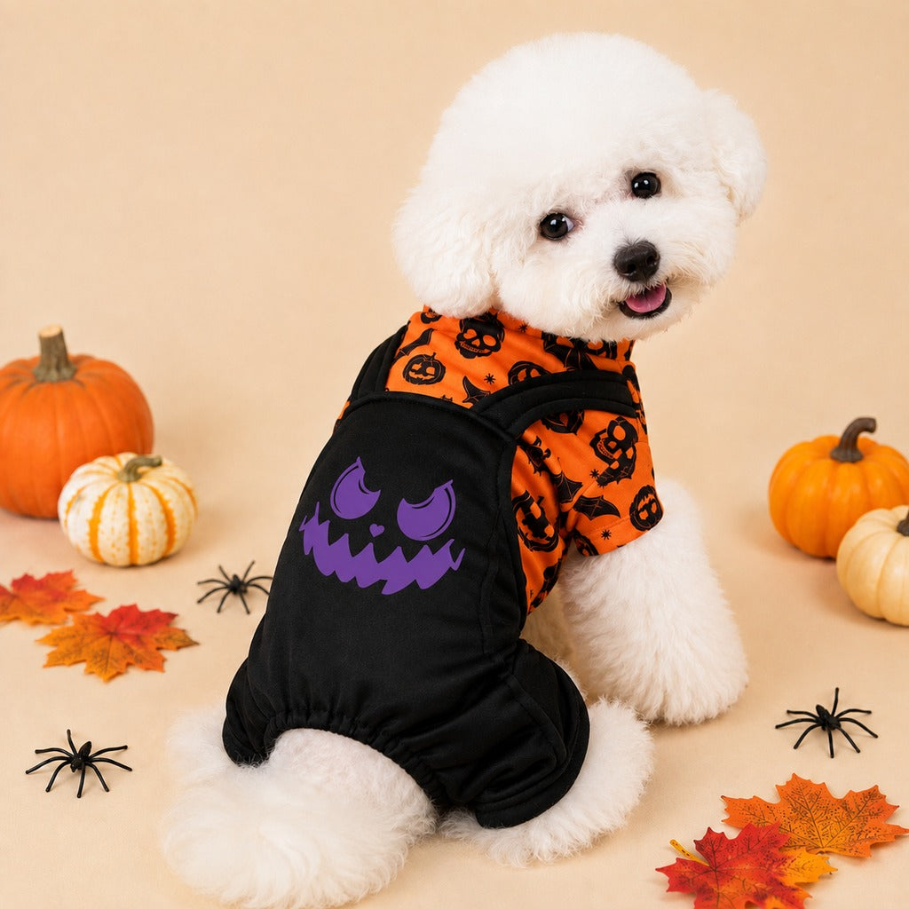 Paws in Awe Halloween Dog Jumpsuit for Parties & Photos - Soft Pumpkin Pet Costume image 10