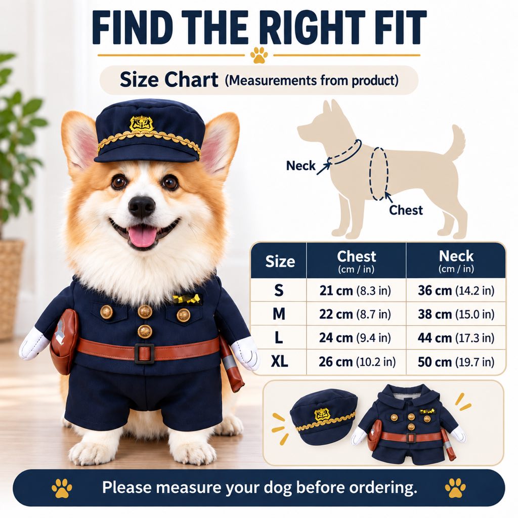 halloween police officer dog costume size chart