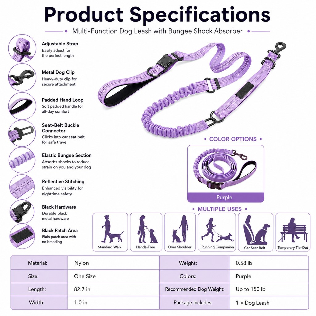 Paws in Awe Hands-Free Shock-Absorbing Dog Leash for Running, Walking & Car Travel - Bungee Leash Helps Reduce Pulling image 10