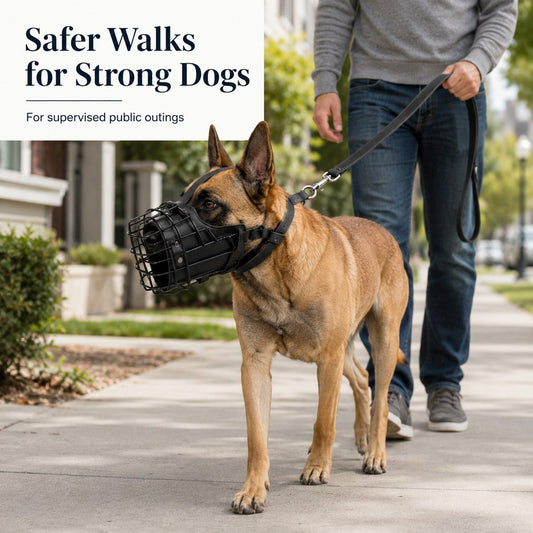 Paws in Awe Heavy-Duty Black Steel Basket Dog Muzzle for Large Dogs - Safer Walks, Vet Visits & Anti-Scavenging Control image 2