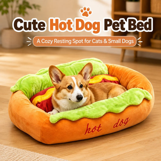 Paws in Awe Hot Dog Pet Bed for Cats & Small Dogs - Plush Bolster Bed with Removable Cushion for Cozy Indoor Naps image 2