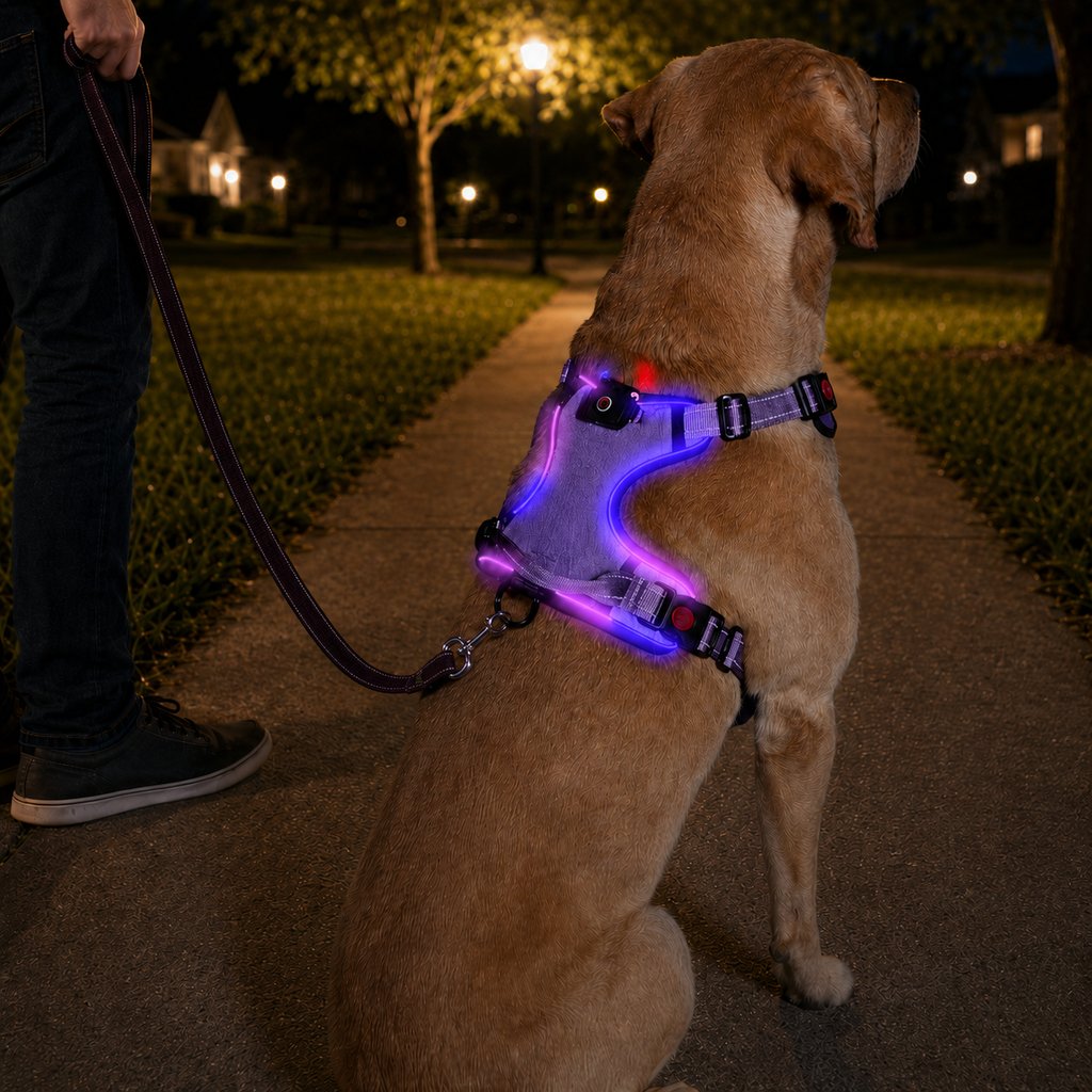 Paws in Awe Rechargeable LED Dog Harness for Night Walks - Back-Panel Glow & Reflective Webbing for Better Low-Light Visibility image 13