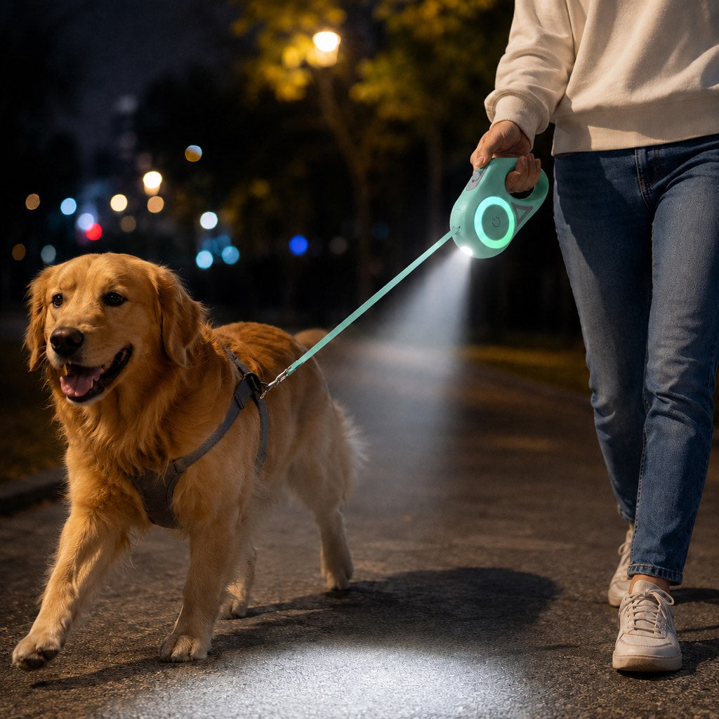 Paws in Awe LED Retractable Dog Leash for Night Walks - Light-Up Dog Leash with Built-In Spotlight, RGB Side Glow & One-Touch Brake for Safer Evening Walks image 12