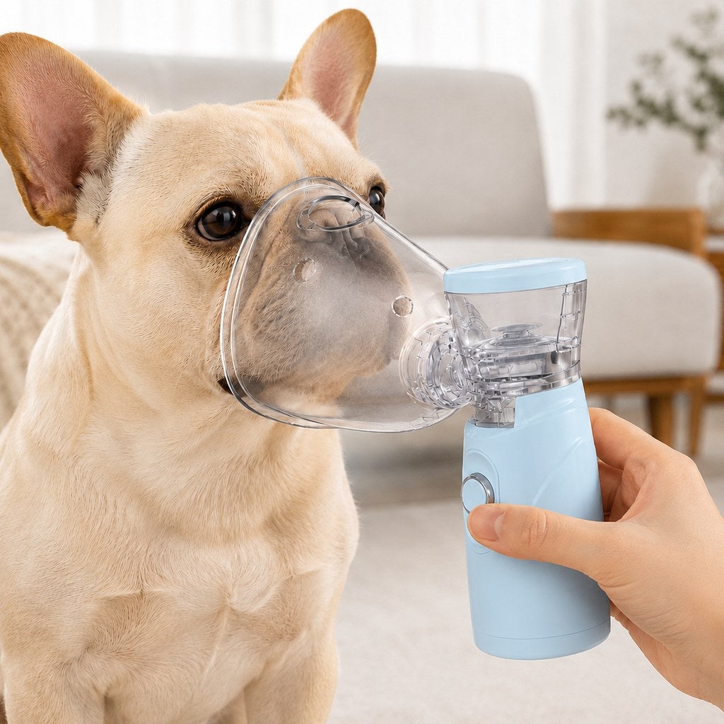 Light blue portable pet nebulizer complete kit