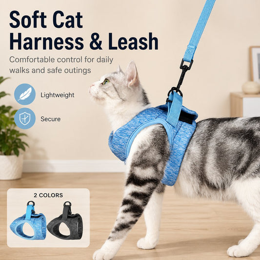 Paws in Awe Lightweight Cat Harness & Leash Set for Outdoor Walks - Breathable Adjustable Vest for Secure, Comfortable Control image 2