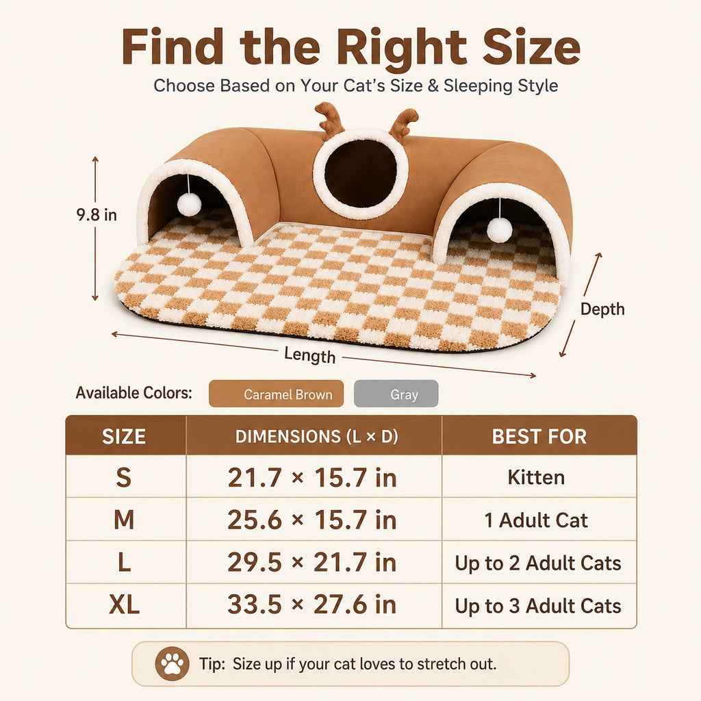 Paws in Awe 3-in-1 Multi-Cat Tunnel Bed & Play Mat for Indoor Cats - Spacious Cozy Hideaway for Shared Rest, Play & Less Bed Competition image 9