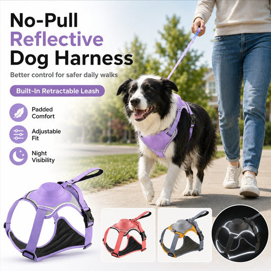 Paws in Awe No-Pull Reflective Dog Harness with Built-In Retractable Leash for Safer Daily Walks image 2