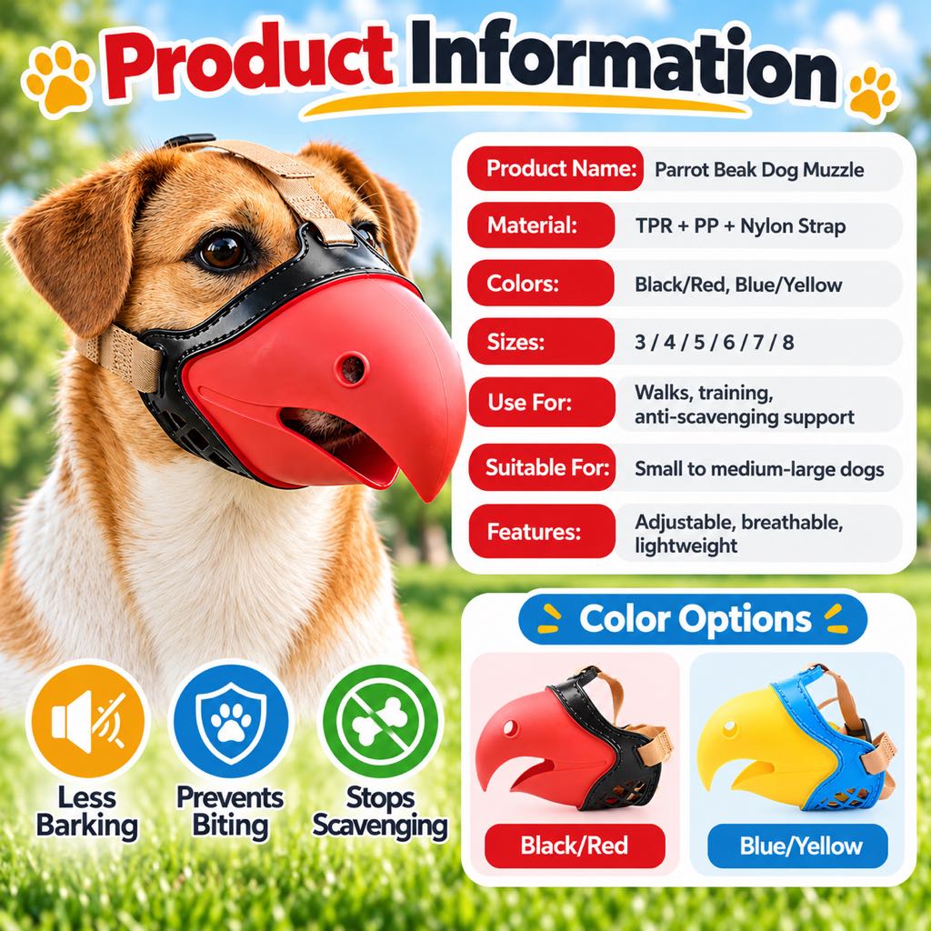 Paws in Awe Adjustable Parrot Beak Dog Muzzle for Walks & Training - Helps Reduce Scavenging & Biting