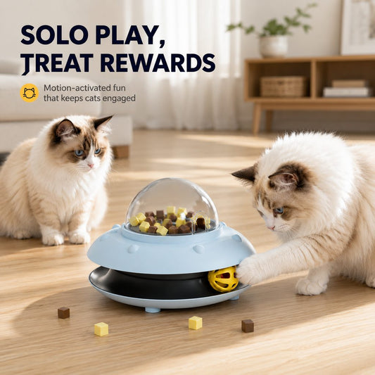 Paws in Awe PawOrbit UFO Motion-Activated Cat Treat Dispenser Toy - Interactive Puzzle Feeder for Indoor Cats, Keeps Cats Busy While You Work image 2