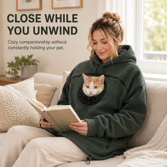 Pet carrier hoodie for close quiet time at home