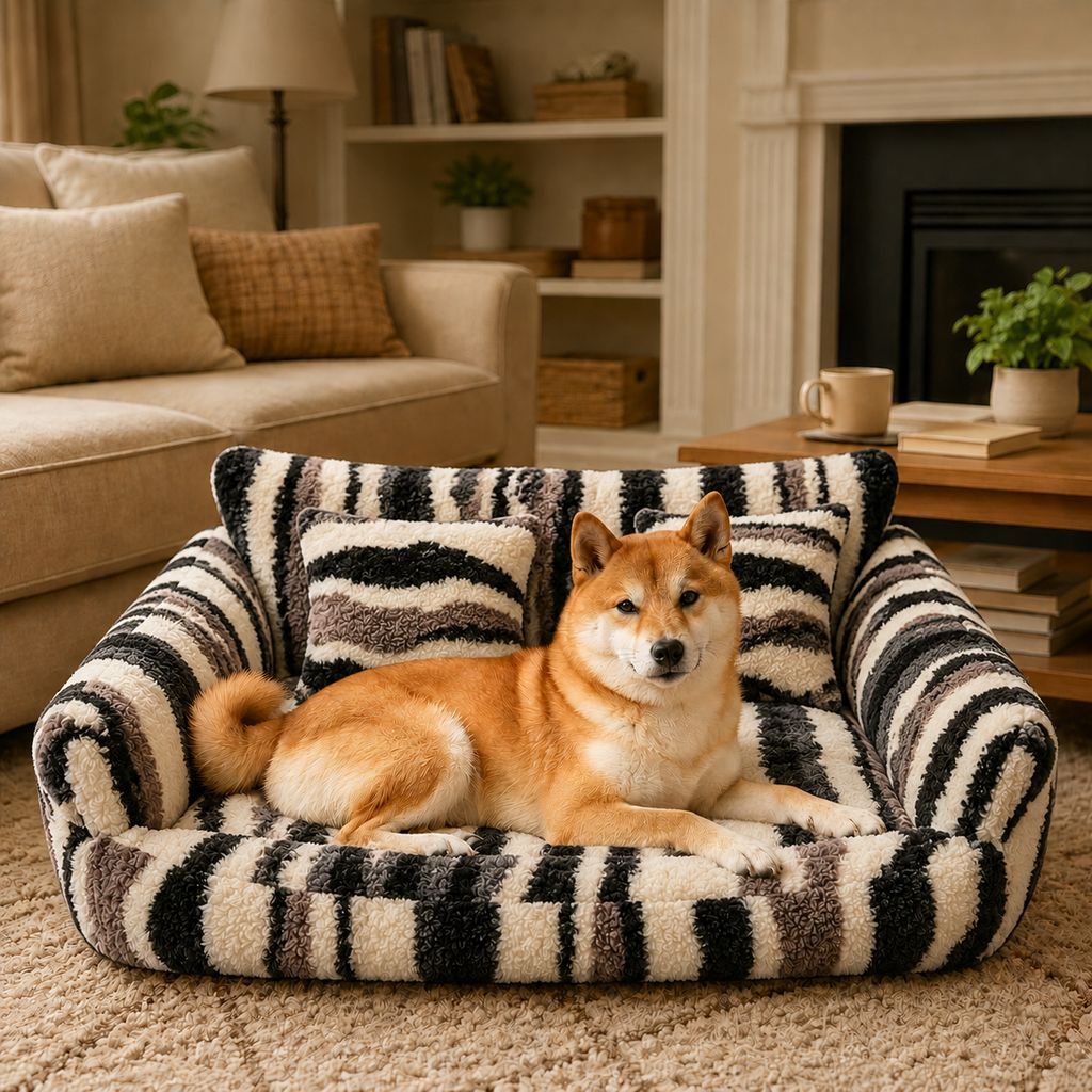 Paws in Awe Cozy Plush Dog Sofa Bed for Living Rooms - Soft Bolstered Support for Everyday Naps image 11