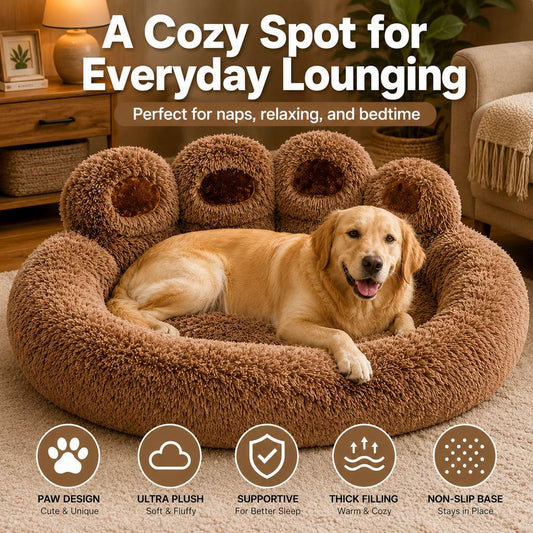 Paws in Awe Plush Paw-Shaped Dog Bed for Indoor Sleeping - Raised Bolster Support for Cold Hard Floors image 2