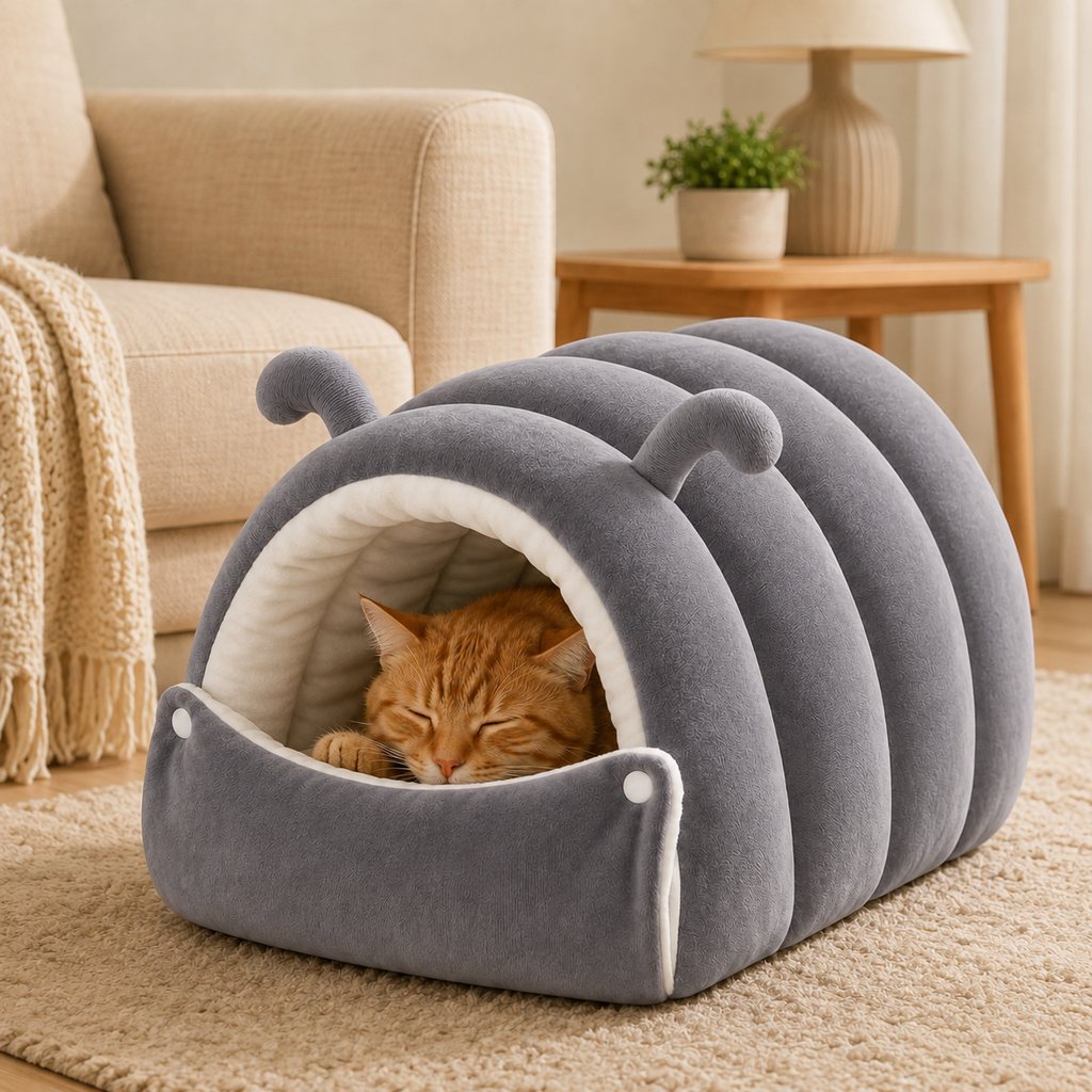 Paws in Awe Plush Semi-Enclosed Cat Cave Bed for Indoor Cats – Cozy Hideaway with Adjustable Snap Front, Caterpillar & Classic Styles image 16