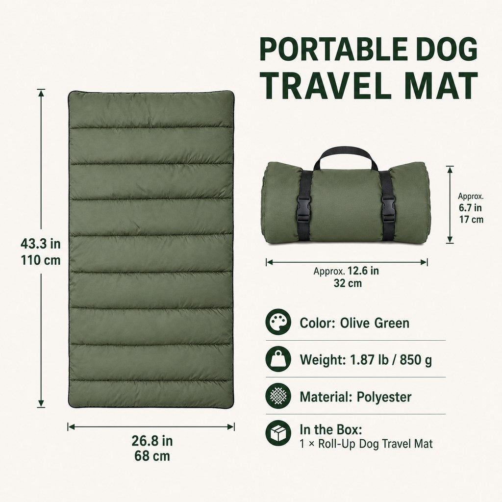 Portable dog travel mat size guide olive green