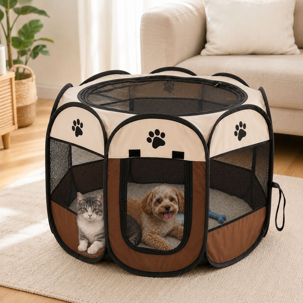 Coffee brown portable foldable pet playpen