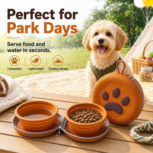 Paws in Awe Paw-Shaped Collapsible Pet Travel Bowl Set for Walks, Camping & Road Trips - Feed Anywhere Without Bulky Bowls image 2
