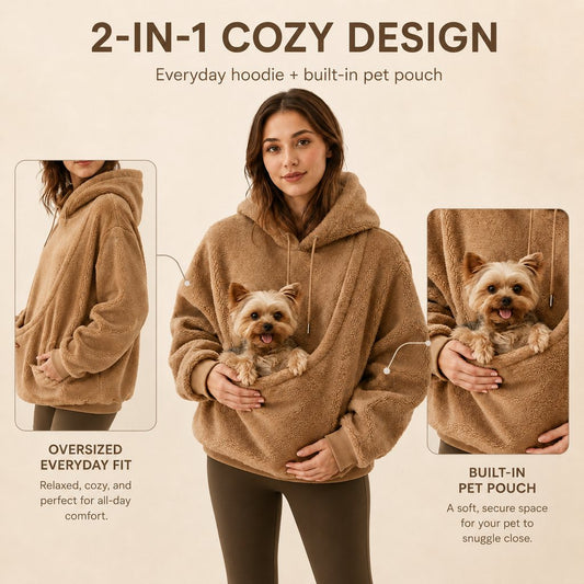Two-in-one cozy hoodie and built-in pet pouch design