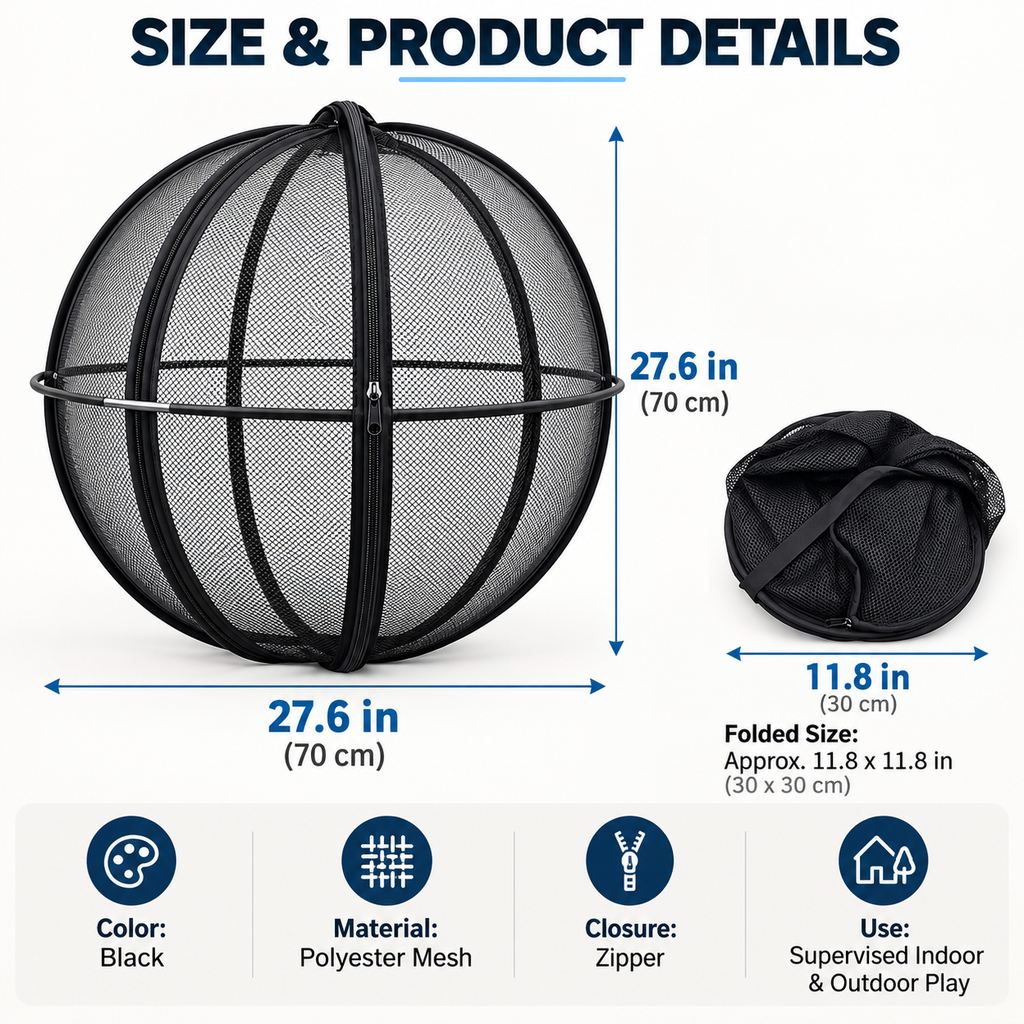 black 27.6 inch spherical cat playpen dimensions and specifications