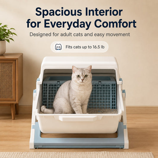 Paws in Awe Semi-Automatic Cat Litter Box for Indoor Cats - Open Entry Flip-to-Sift Design for Easier Cleanup image 2