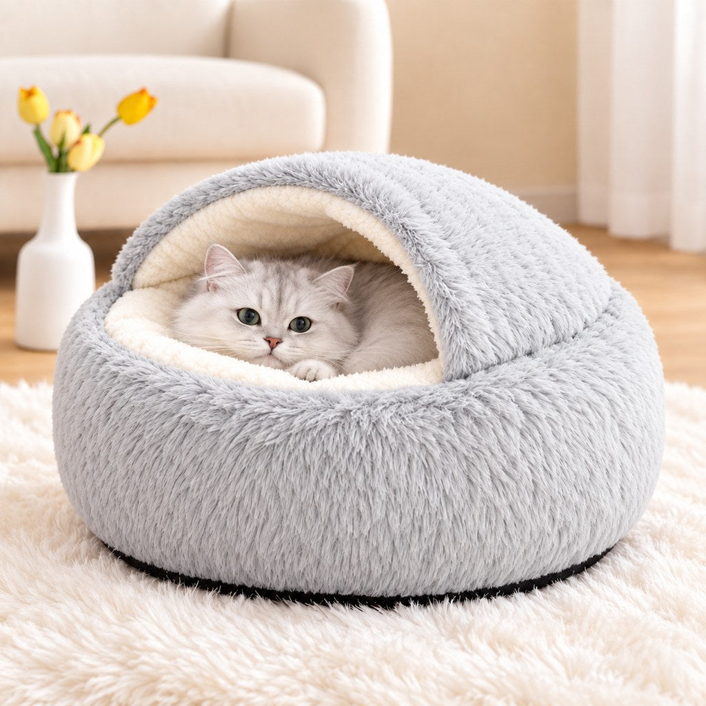 Paws in Awe Calming Semi-Enclosed Cat Bed for Cozy Sleep, Soft Warm Cave Bed for Indoor Cats & Small Pets image 6
