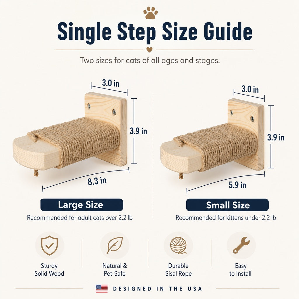 Wall-Mounted Solid Wood Cat Steps for Shelves & Perches - Space-Saving Jute Climbing Ladder image 8